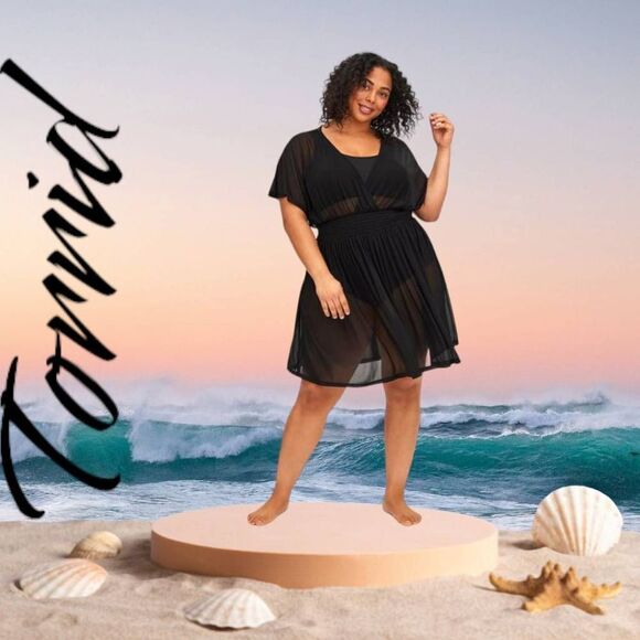 TORRID Plus Size Black Mesh Smocked Swimsuit Dress 3X - Picture 2 of 12